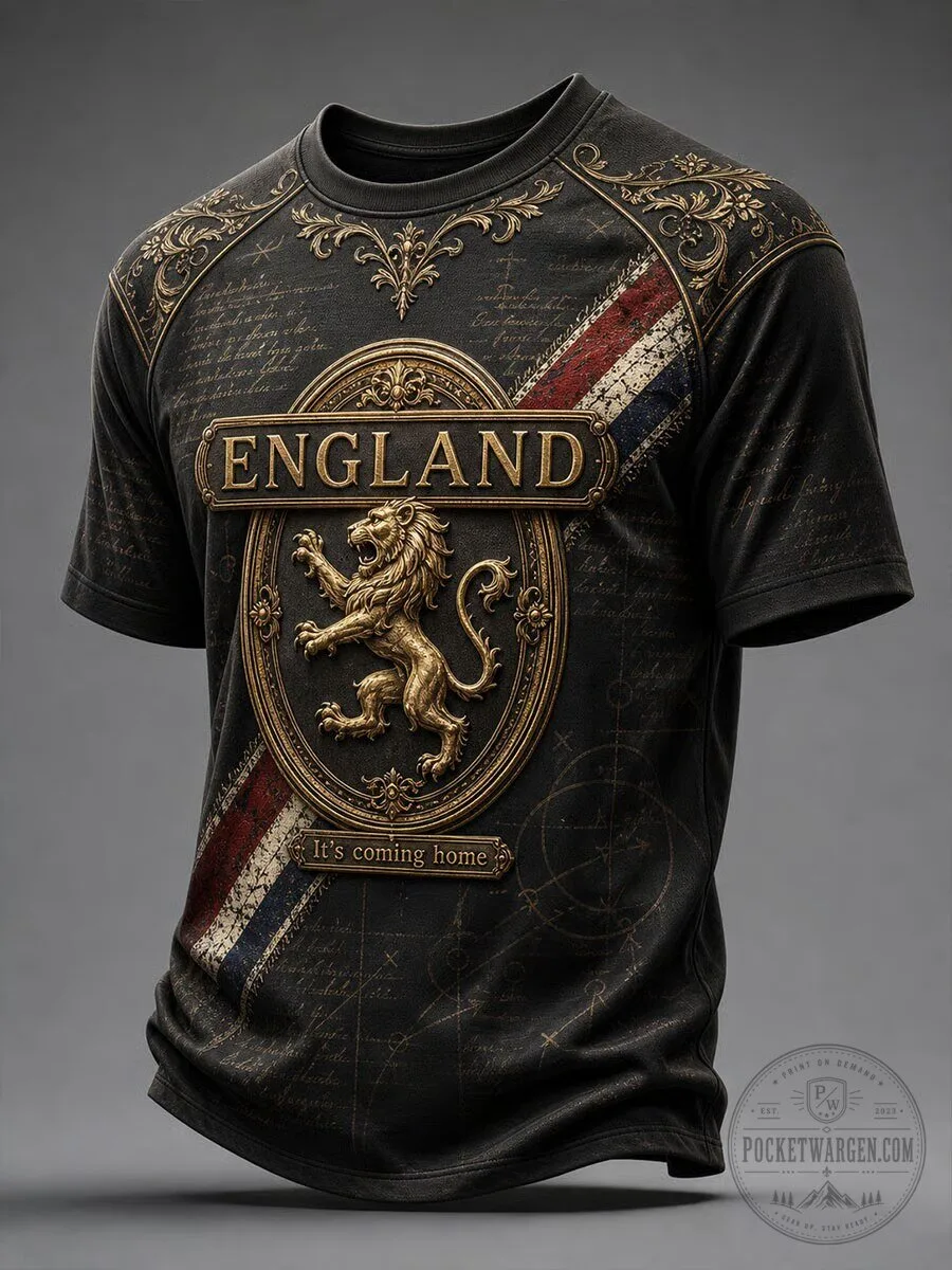England Football Lion Crest Graphic T-Shirt for Men