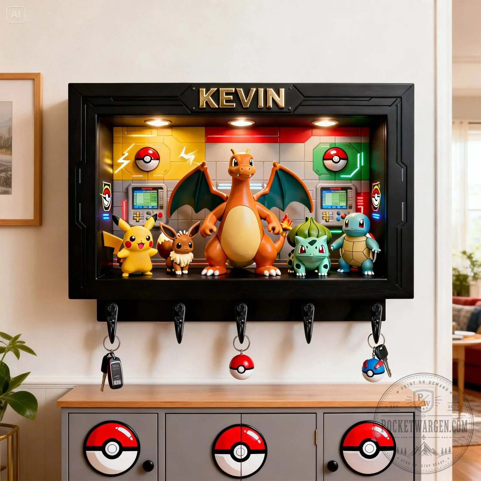 Pokemon Pikachu Eevee Charmander Bulbasaur Squirtle Key Holder Wall Mounted