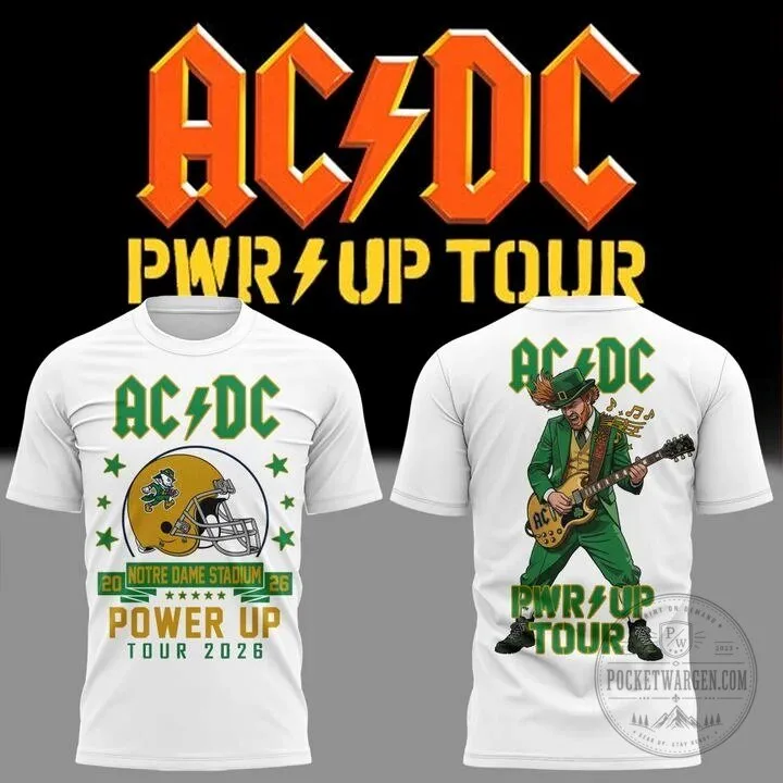 AC/DC Power Up Tour 2026 Concert Tee - Notre Dame Football Design