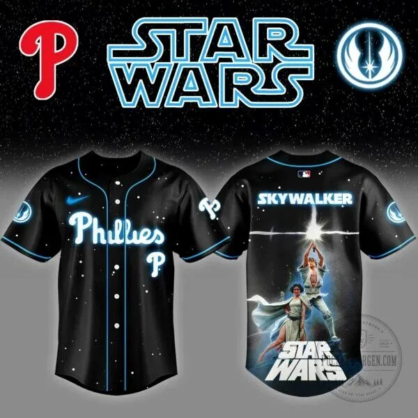 Skywalker Philadelphia Phillies Star Wars Black Baseball Jersey 7 Skywalker Philadelphia Phillies Star Wars Black Baseball Jersey