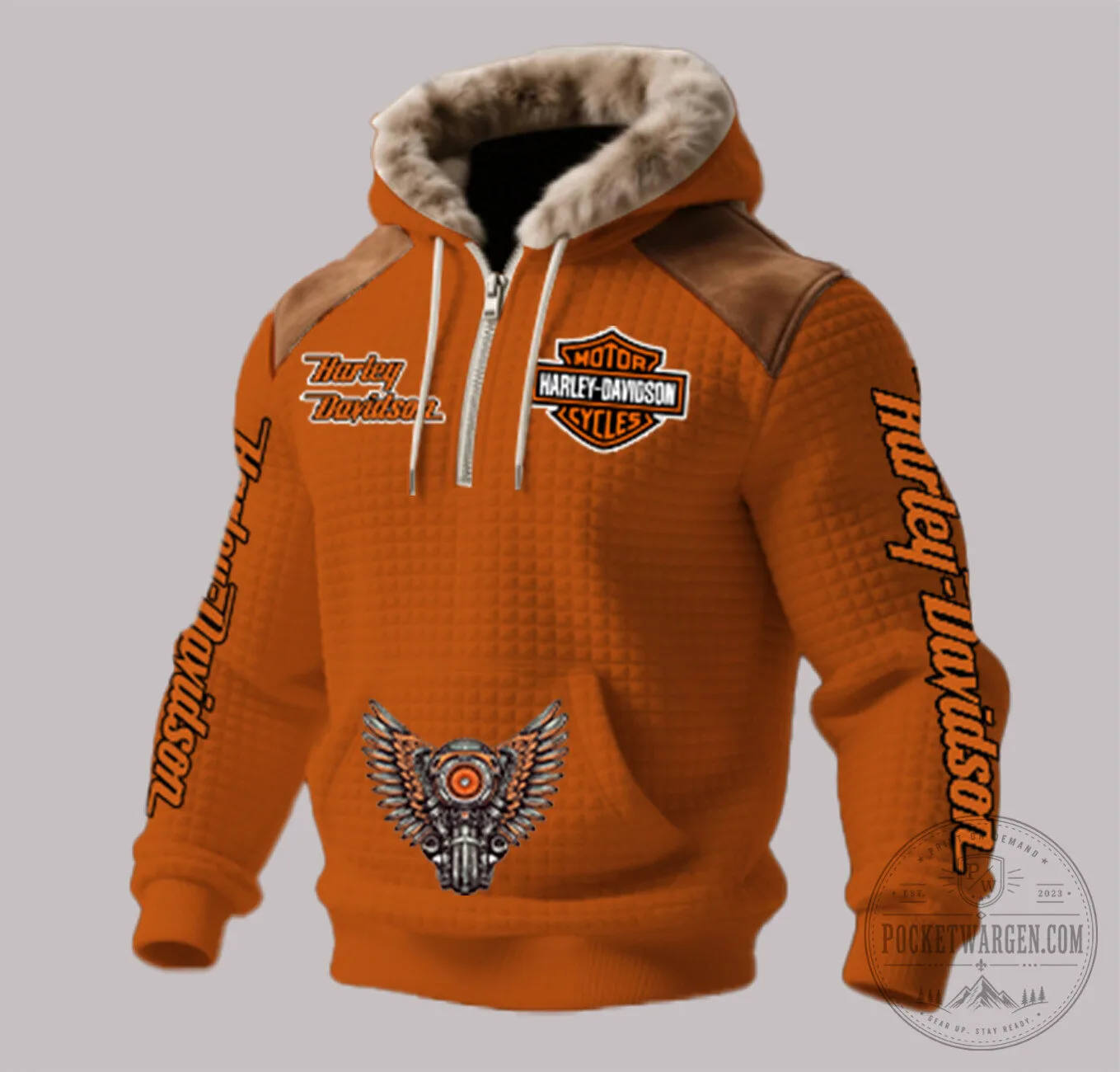 Harley-Davidson Motorcycle Company Orange Quilted Fur Lined Hoodie 5 Harley-Davidson Motorcycle Company Orange Quilted Fur Lined Hoodie