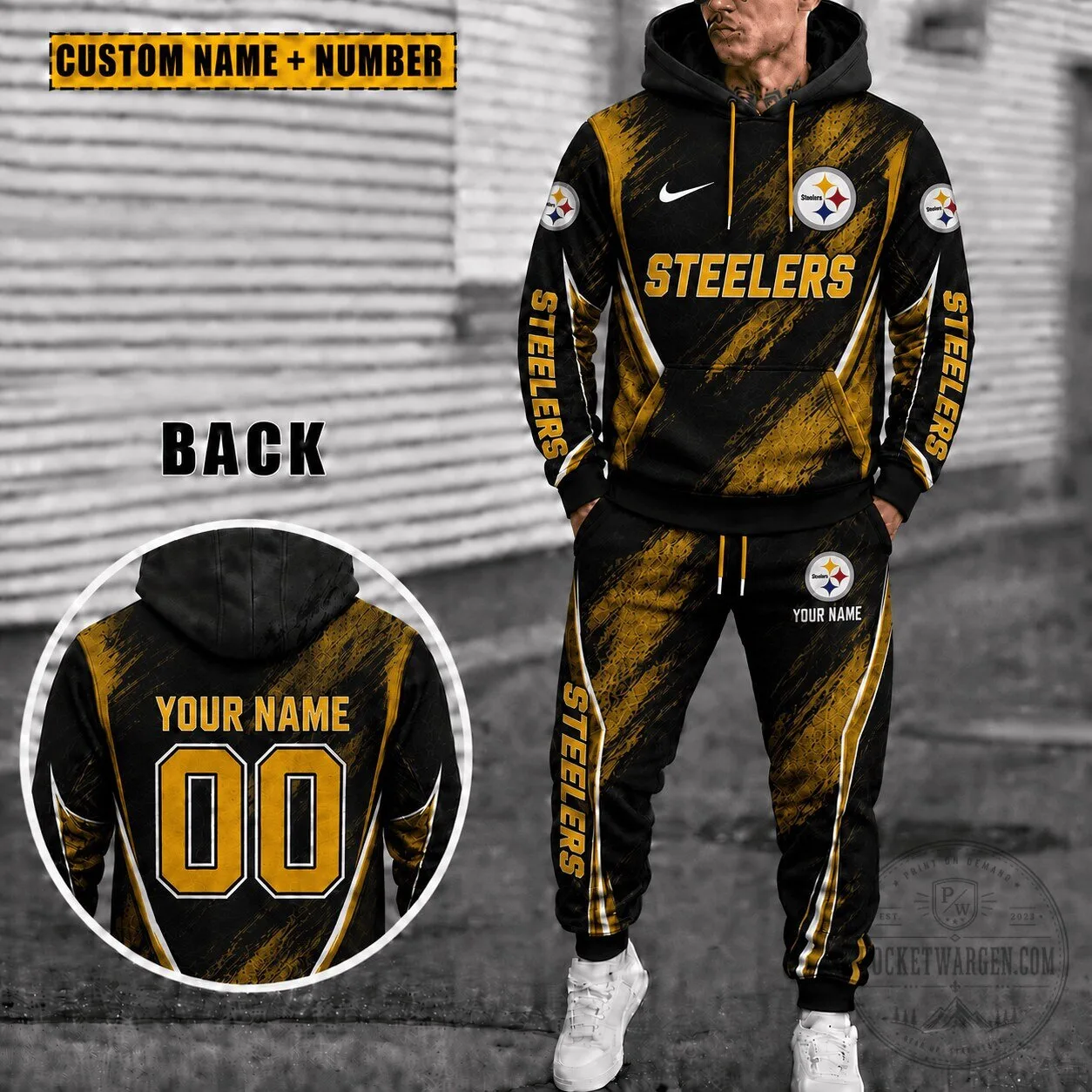 Pittsburgh Steelers Personalized Black and Gold Custom Name and Number Hoodie and Sweatpants 2 Pittsburgh Steelers Personalized Black and Gold Custom Name and Number Hoodie and Sweatpants