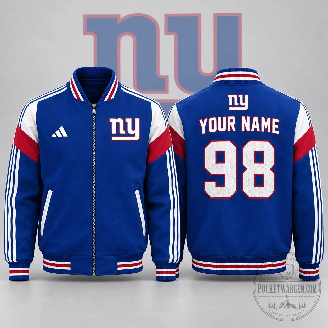 New York Giants Custom Name Number Full Zip Varsity Jacket 1 New York Giants Custom Name Number Full Zip Varsity Jacket