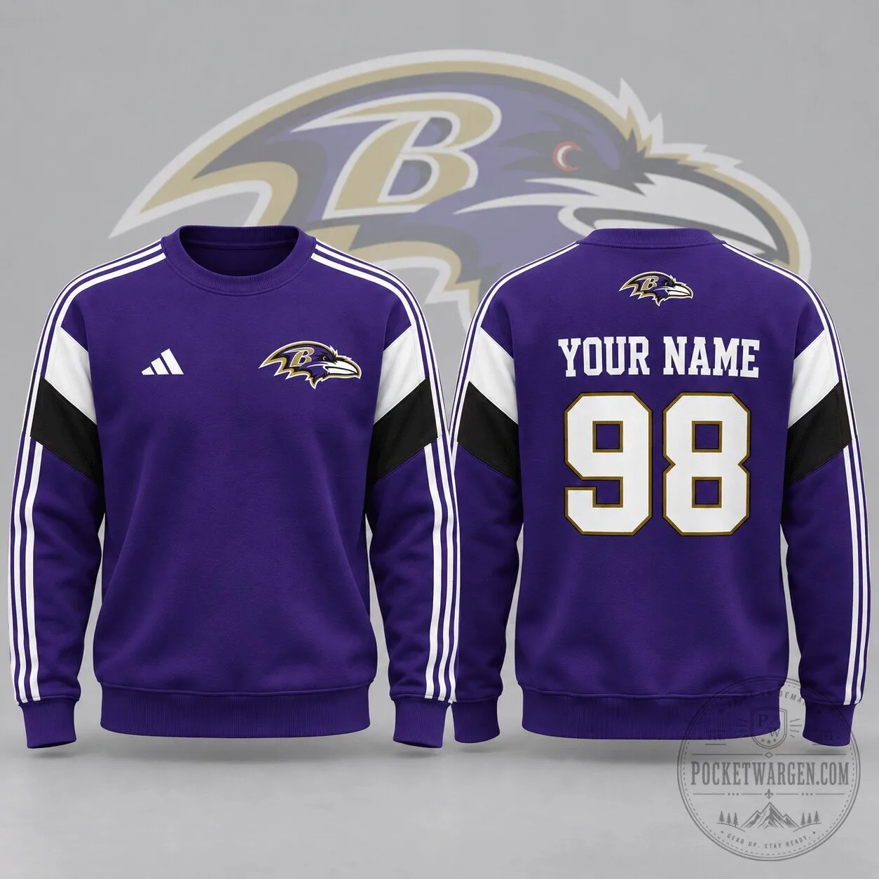 Baltimore Ravens Personalized Name and Number Purple Crewneck Sweatshirt 1 Baltimore Ravens Personalized Name and Number Purple Crewneck Sweatshirt