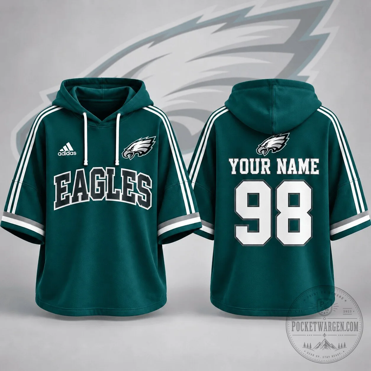 Philadelphia Eagles Custom Name and Number Short Sleeve Hoodie 4 Philadelphia Eagles Custom Name and Number Short Sleeve Hoodie