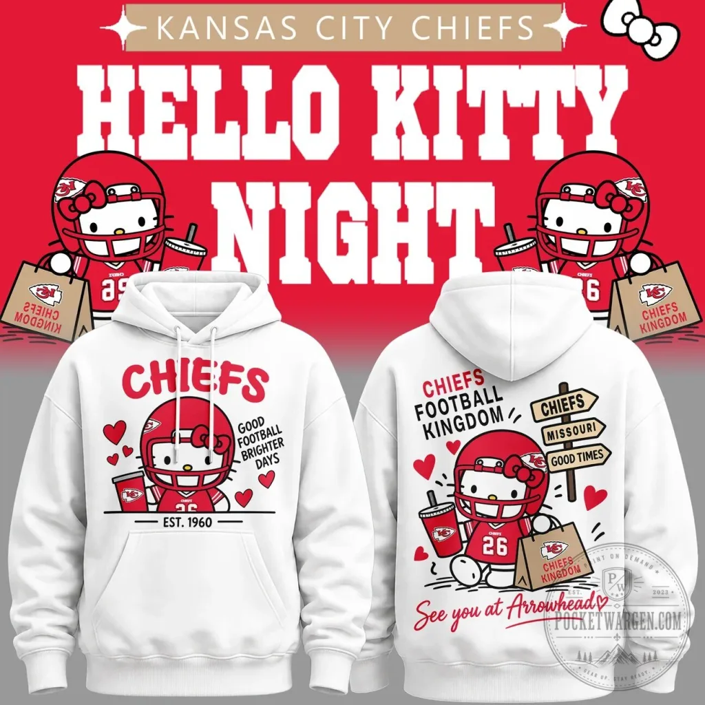 Kansas City Chiefs Hello Kitty Night Football Kingdom White Hoodie Kansas City Chiefs Hello Kitty Night Football Kingdom White Hoodie
