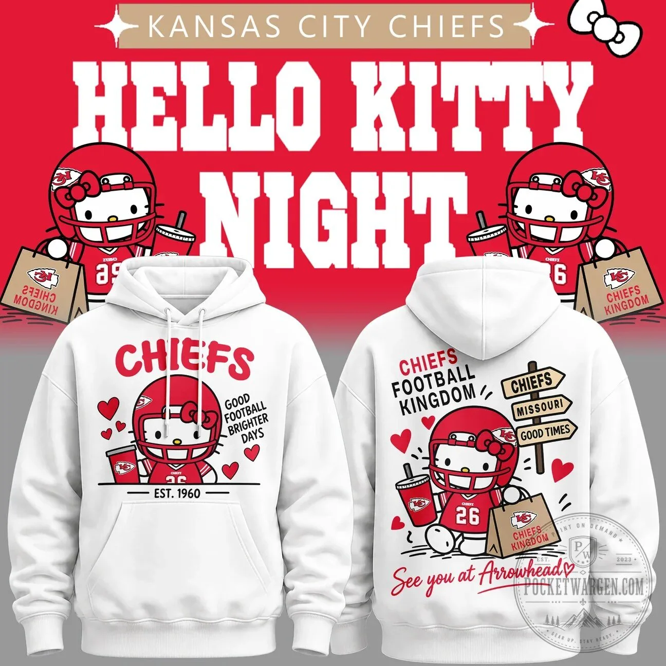 Kansas City Chiefs Hello Kitty Night Football Kingdom White Hoodie 7 Kansas City Chiefs Hello Kitty Night Football Kingdom White Hoodie