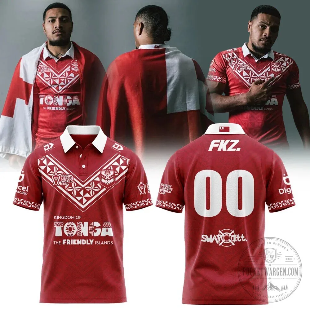 Tonga Rugby League World Cup 2026 Red and White Polo Shirt 2 Tonga Rugby League World Cup 2026 Red and White Polo Shirt