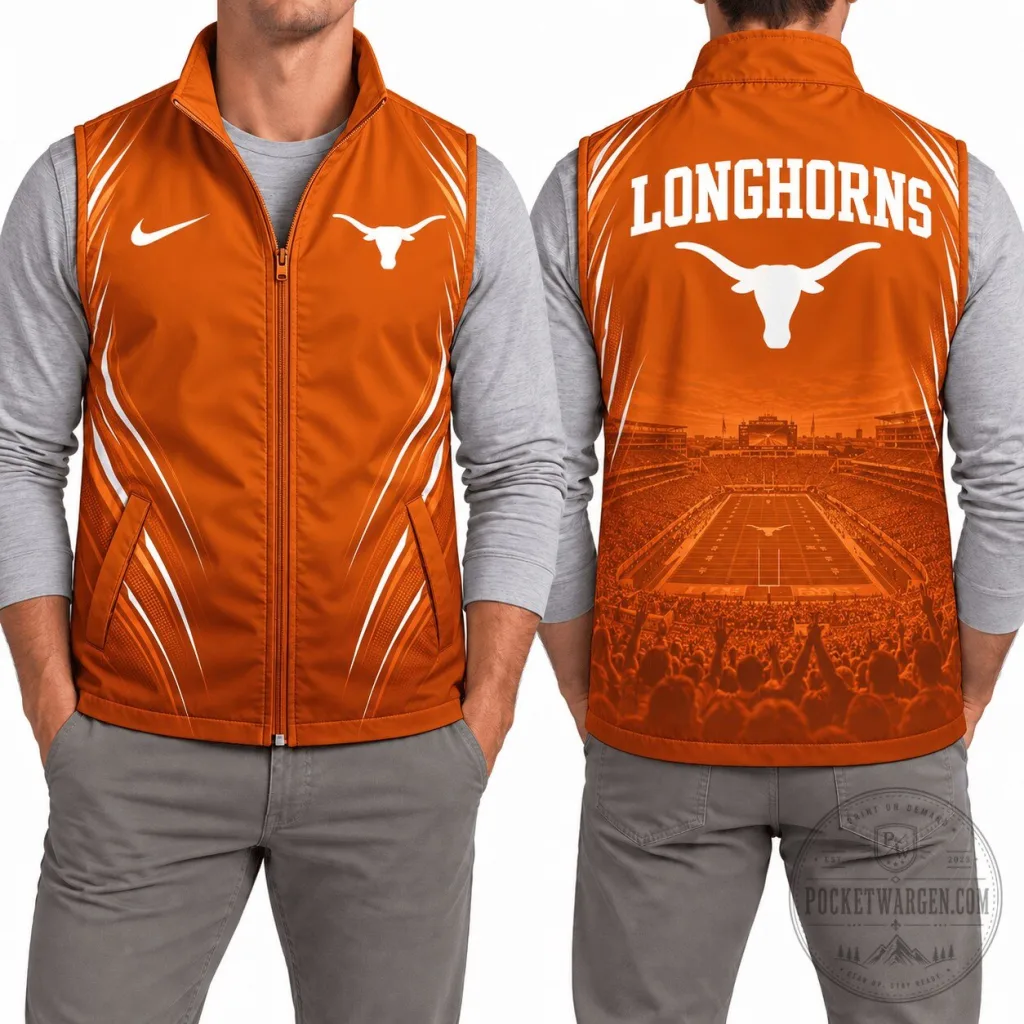 Texas Longhorns Football Team Stadium Design Sleeveless Vest Jacket Texas Longhorns Football Team Stadium Design Sleeveless Vest Jacket