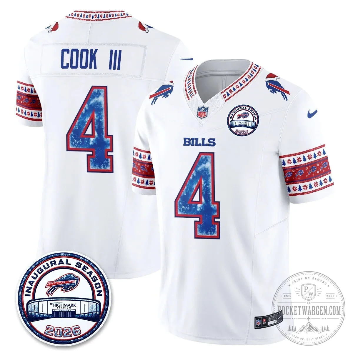 Buffalo Bills Josh Allen Inaugural Season Christmas Edition Football Jersey 45 Buffalo Bills Josh Allen Inaugural Season Christmas Edition Football Jersey