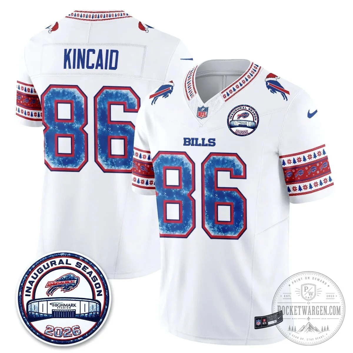 Buffalo Bills Josh Allen Inaugural Season Christmas Edition Football Jersey 47 Buffalo Bills Josh Allen Inaugural Season Christmas Edition Football Jersey