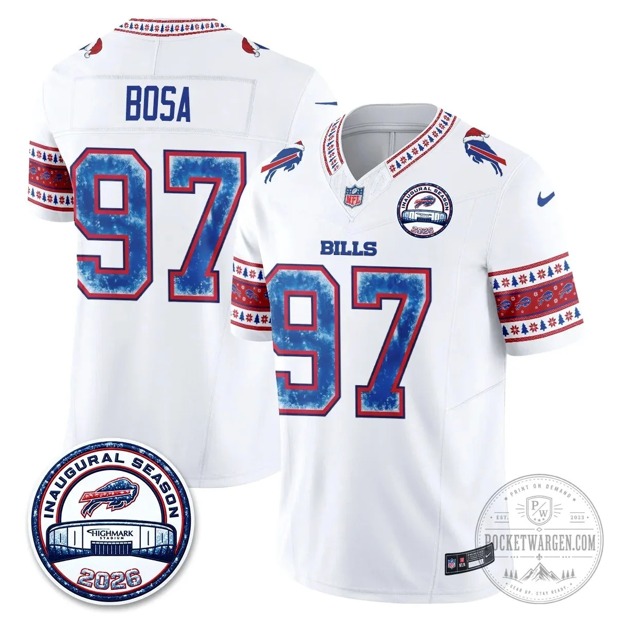 Buffalo Bills Josh Allen Inaugural Season Christmas Edition Football Jersey 48 Buffalo Bills Josh Allen Inaugural Season Christmas Edition Football Jersey