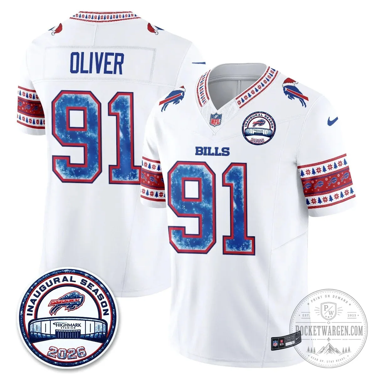 Buffalo Bills Josh Allen Inaugural Season Christmas Edition Football Jersey 50 Buffalo Bills Josh Allen Inaugural Season Christmas Edition Football Jersey