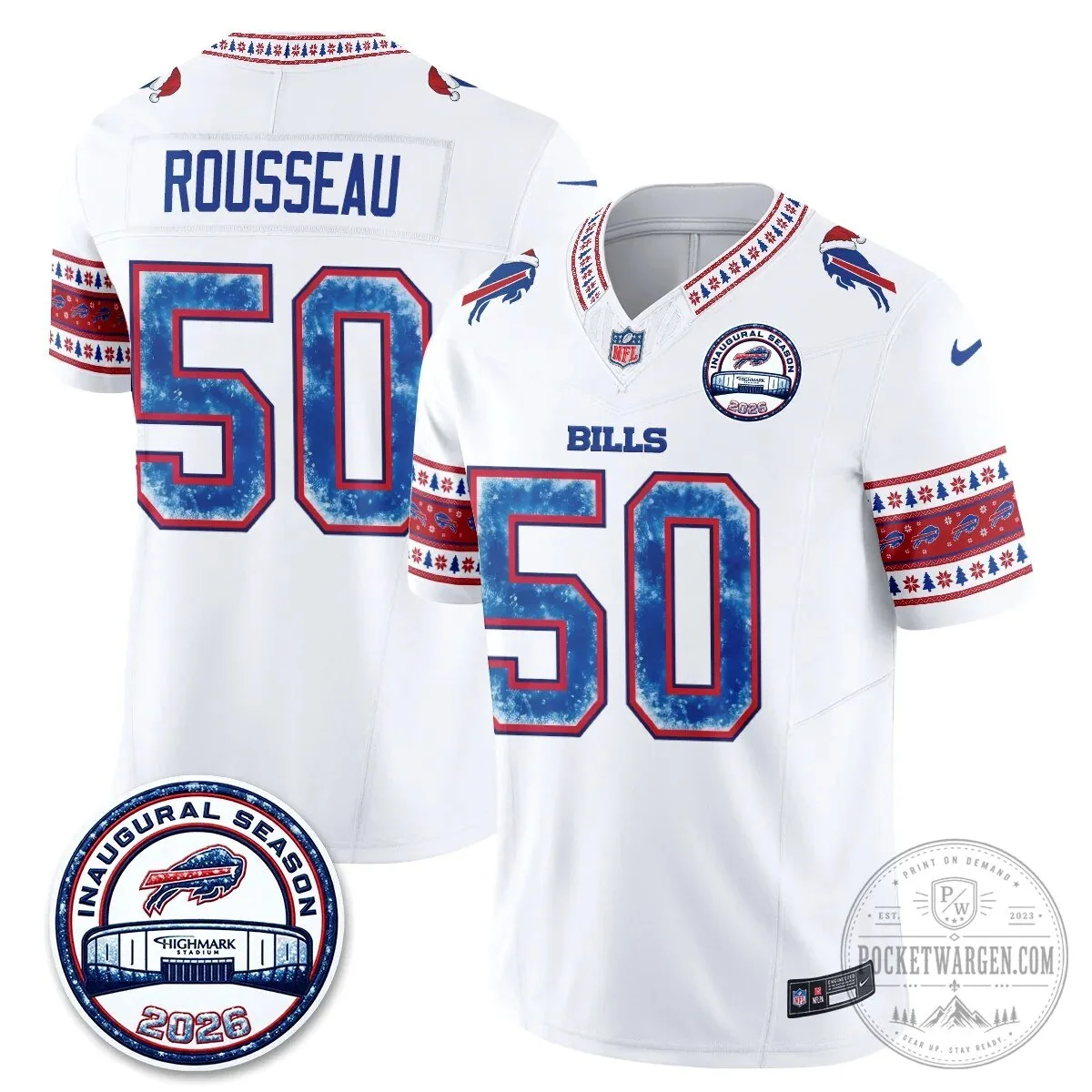 Buffalo Bills Josh Allen Inaugural Season Christmas Edition Football Jersey 51 Buffalo Bills Josh Allen Inaugural Season Christmas Edition Football Jersey