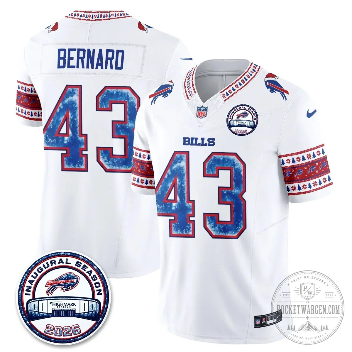Buffalo Bills Josh Allen Inaugural Season Christmas Edition Football Jersey 52 Buffalo Bills Josh Allen Inaugural Season Christmas Edition Football Jersey