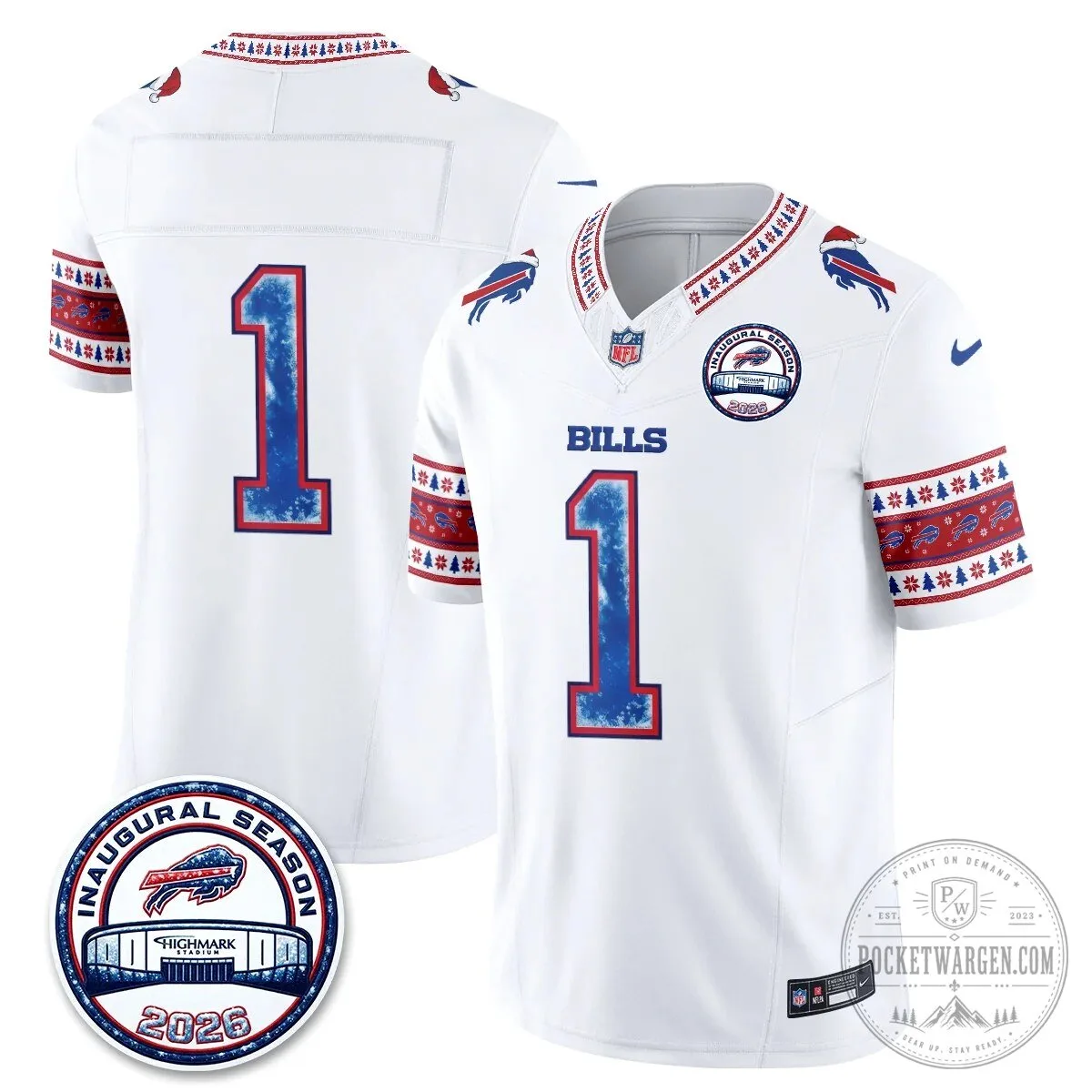 Buffalo Bills Josh Allen Inaugural Season Christmas Edition Football Jersey 53 Buffalo Bills Josh Allen Inaugural Season Christmas Edition Football Jersey