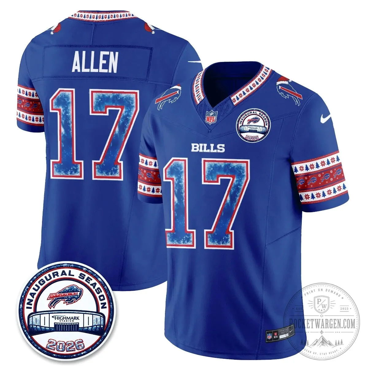 Buffalo Bills Josh Allen Inaugural Season Christmas Edition Football Jersey 54 Buffalo Bills Josh Allen Inaugural Season Christmas Edition Football Jersey