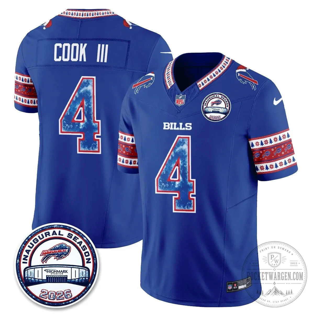 Buffalo Bills Josh Allen Inaugural Season Christmas Edition Football Jersey 55 Buffalo Bills Josh Allen Inaugural Season Christmas Edition Football Jersey