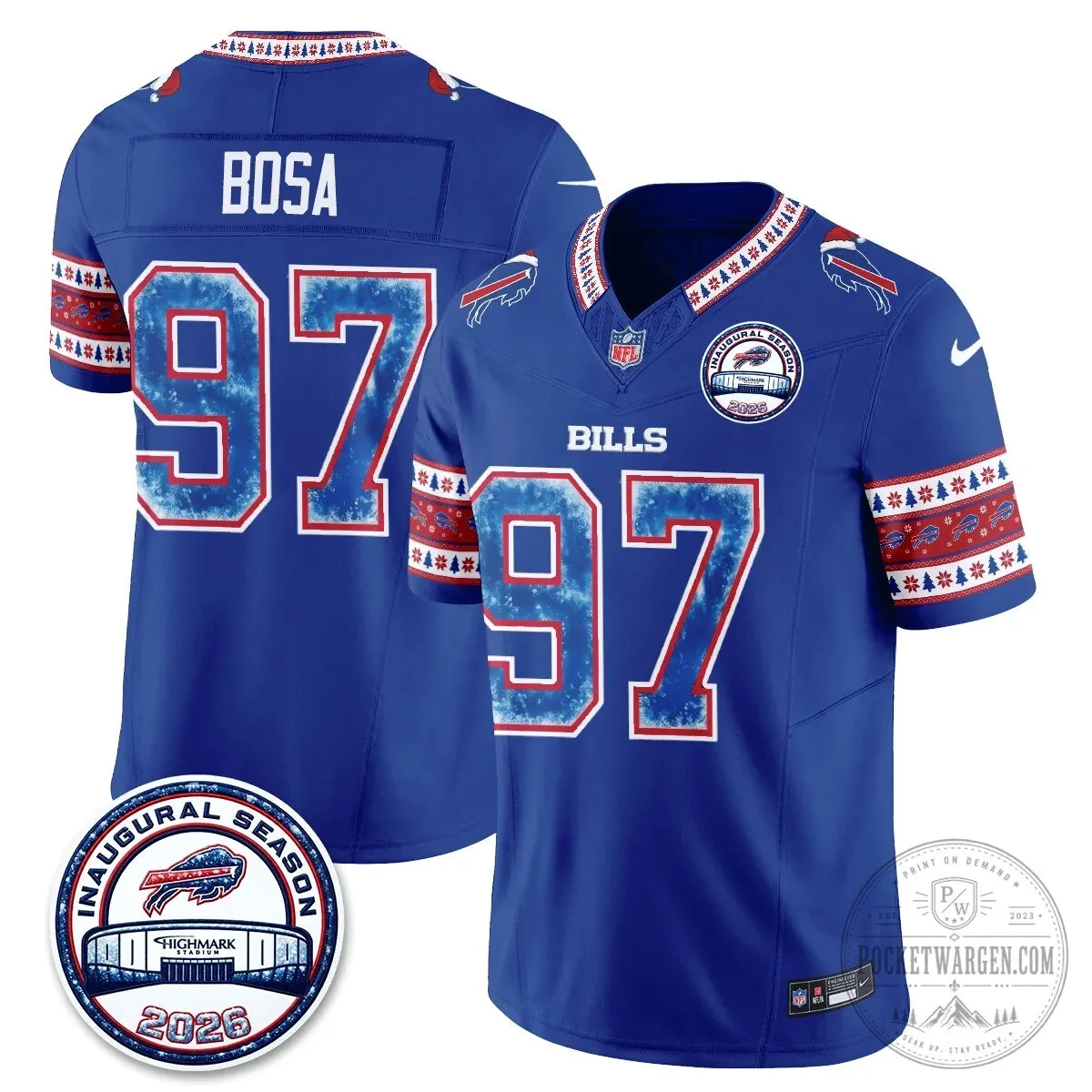 Buffalo Bills Josh Allen Inaugural Season Christmas Edition Football Jersey 58 Buffalo Bills Josh Allen Inaugural Season Christmas Edition Football Jersey