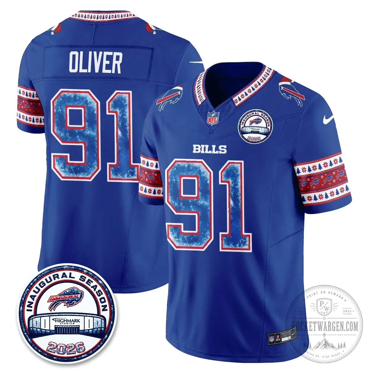 Buffalo Bills Josh Allen Inaugural Season Christmas Edition Football Jersey 60 Buffalo Bills Josh Allen Inaugural Season Christmas Edition Football Jersey