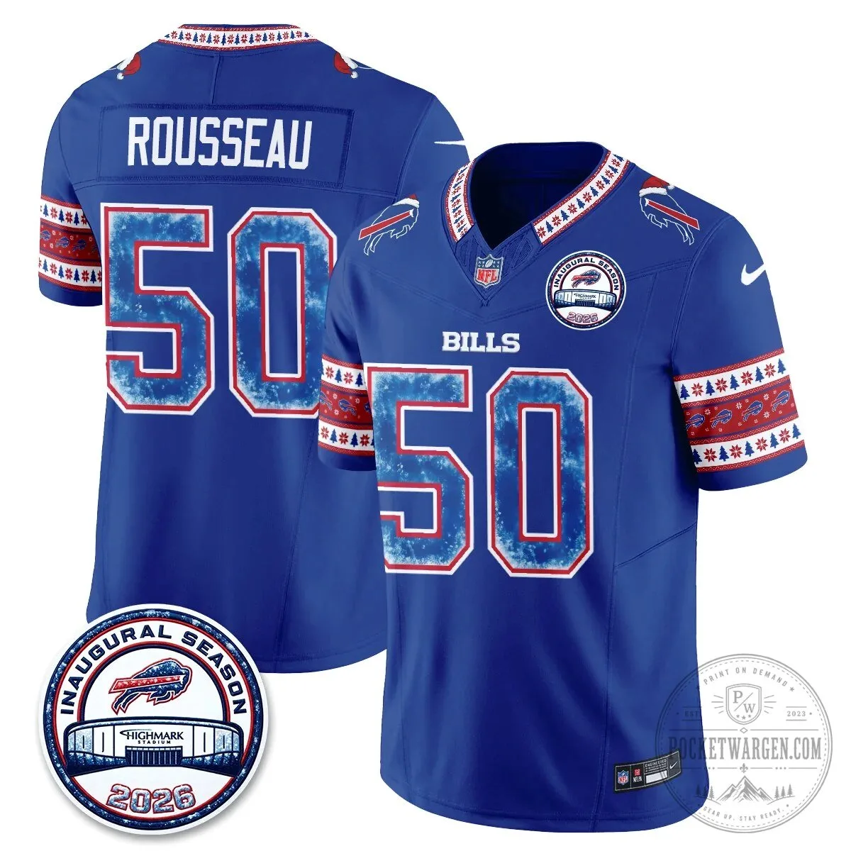 Buffalo Bills Josh Allen Inaugural Season Christmas Edition Football Jersey 61 Buffalo Bills Josh Allen Inaugural Season Christmas Edition Football Jersey
