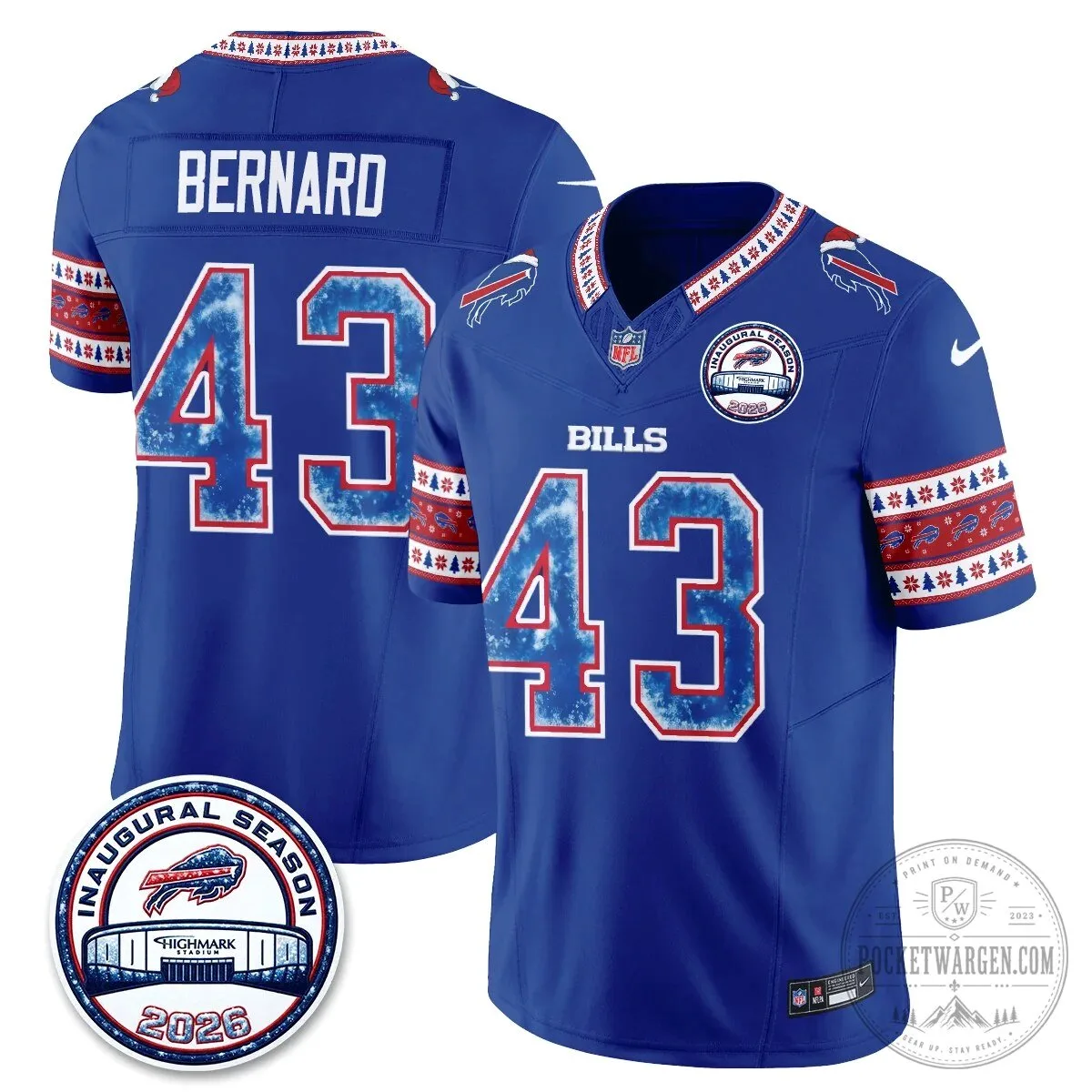 Buffalo Bills Josh Allen Inaugural Season Christmas Edition Football Jersey 62 Buffalo Bills Josh Allen Inaugural Season Christmas Edition Football Jersey