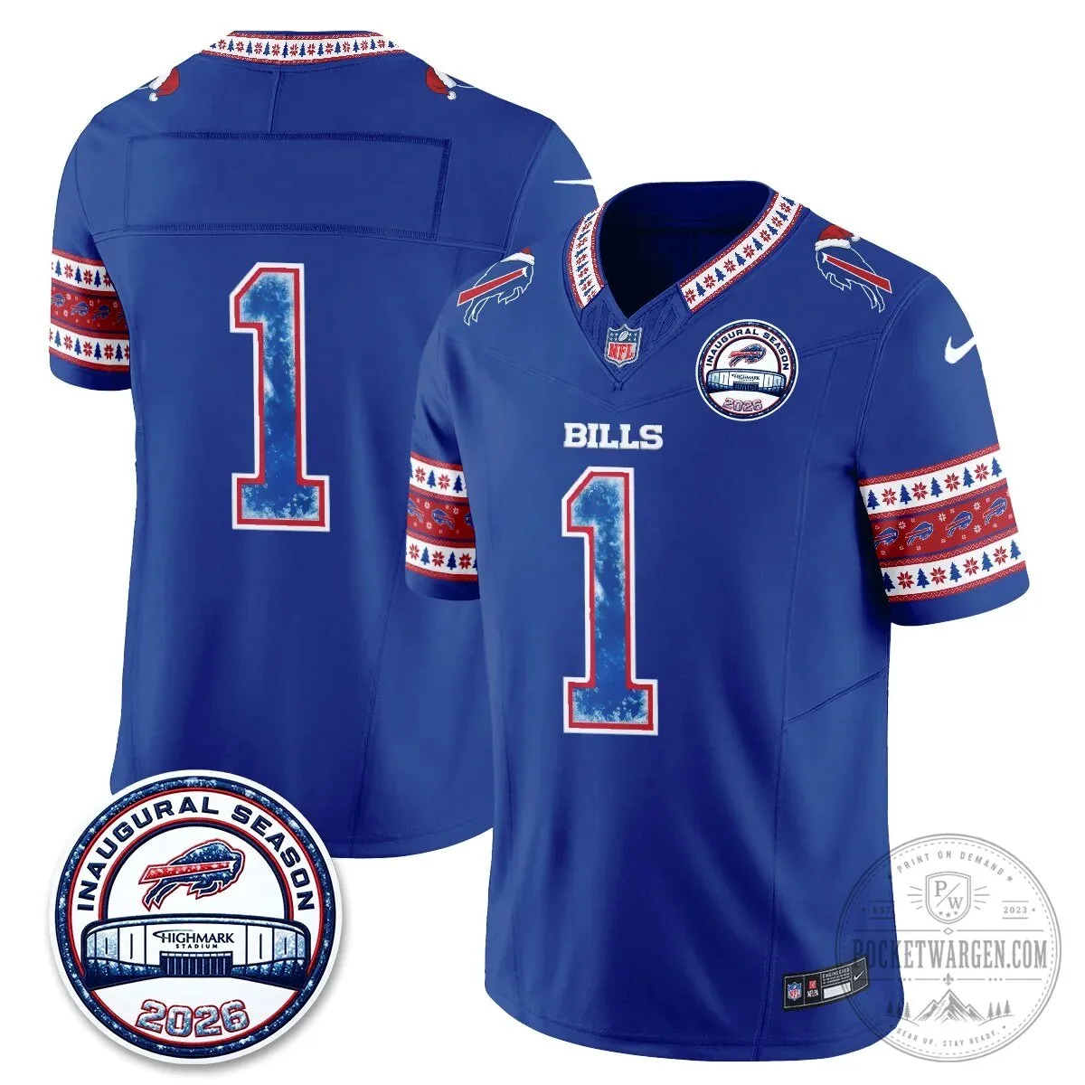 Buffalo Bills Josh Allen Inaugural Season Christmas Edition Football Jersey 63 Buffalo Bills Josh Allen Inaugural Season Christmas Edition Football Jersey