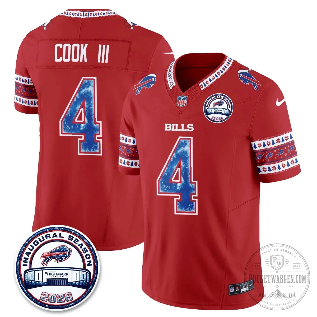 Buffalo Bills Josh Allen Inaugural Season Christmas Edition Football Jersey 65 Buffalo Bills Josh Allen Inaugural Season Christmas Edition Football Jersey