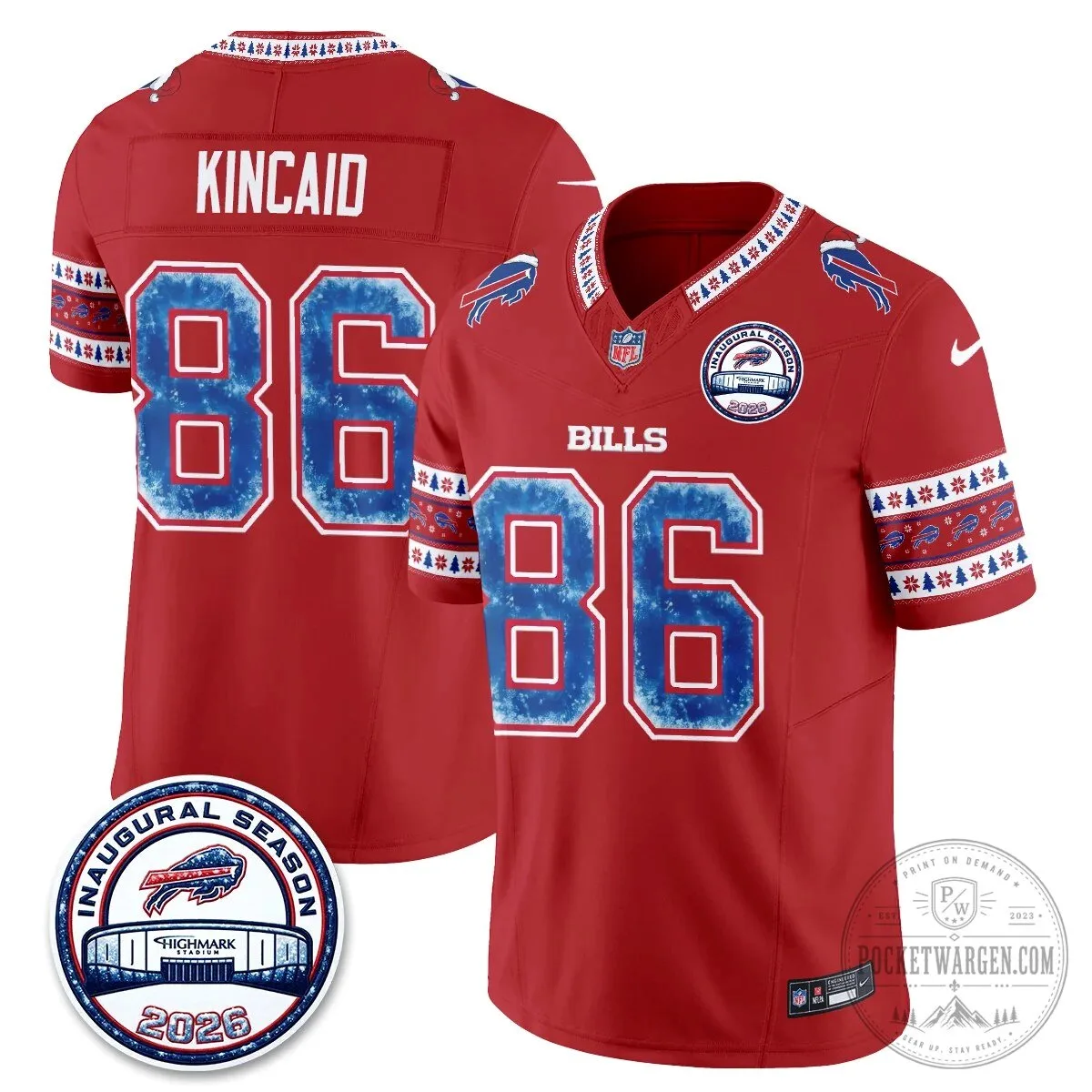 Buffalo Bills Josh Allen Inaugural Season Christmas Edition Football Jersey 67 Buffalo Bills Josh Allen Inaugural Season Christmas Edition Football Jersey