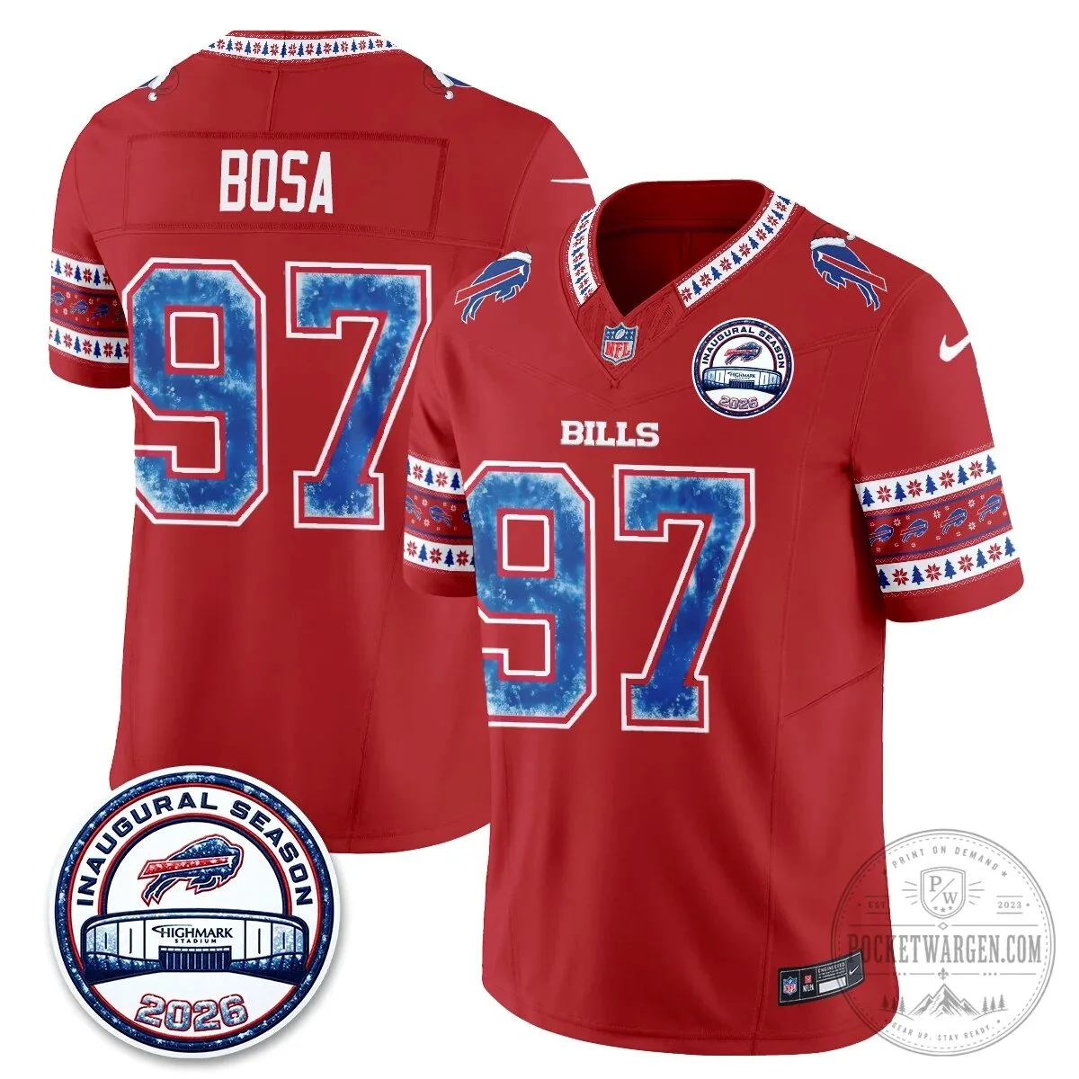 Buffalo Bills Josh Allen Inaugural Season Christmas Edition Football Jersey 68 Buffalo Bills Josh Allen Inaugural Season Christmas Edition Football Jersey