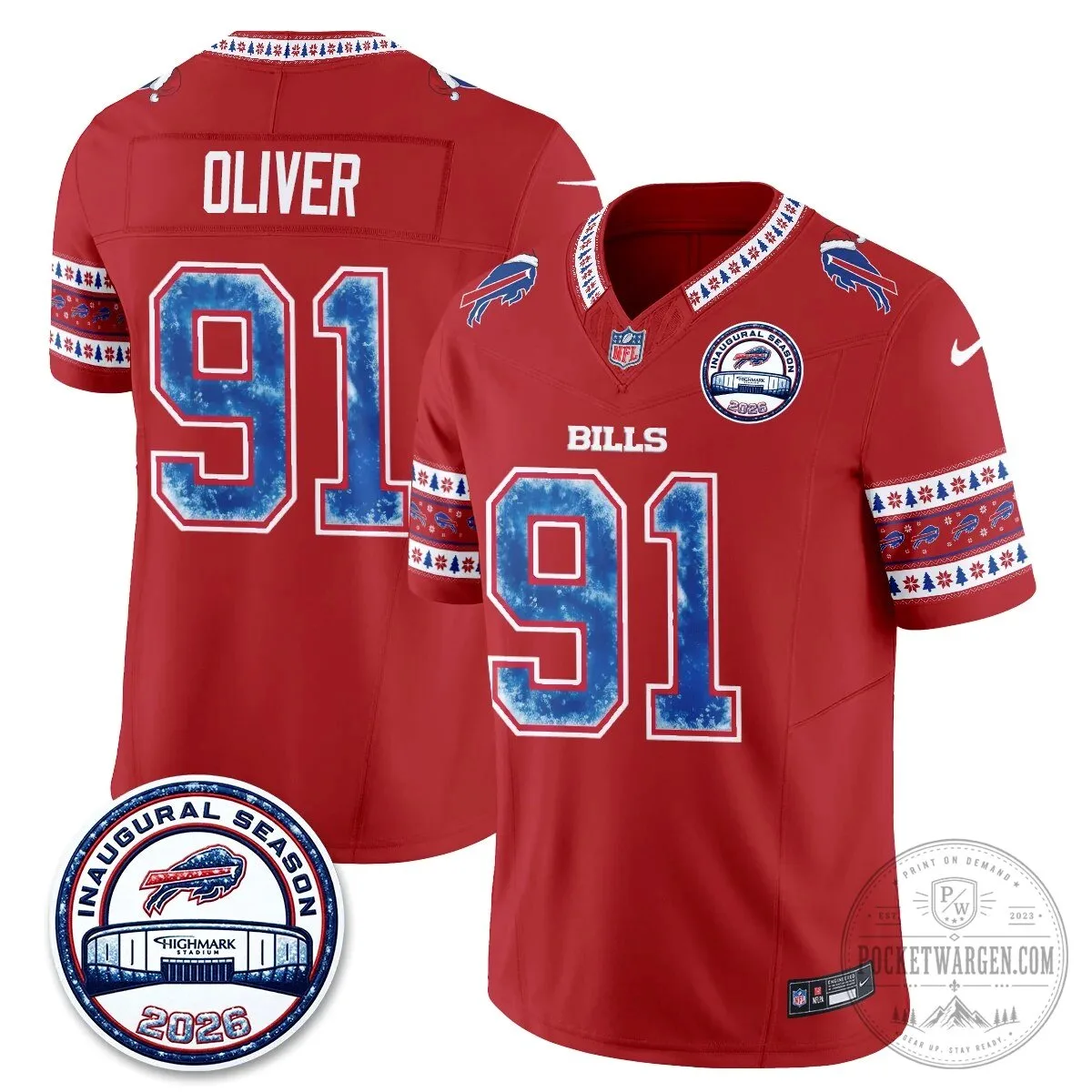 Buffalo Bills Josh Allen Inaugural Season Christmas Edition Football Jersey 70 Buffalo Bills Josh Allen Inaugural Season Christmas Edition Football Jersey