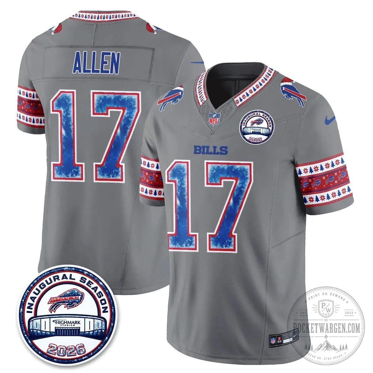 Buffalo Bills Josh Allen Inaugural Season Christmas Edition Football Jersey 74 Buffalo Bills Josh Allen Inaugural Season Christmas Edition Football Jersey
