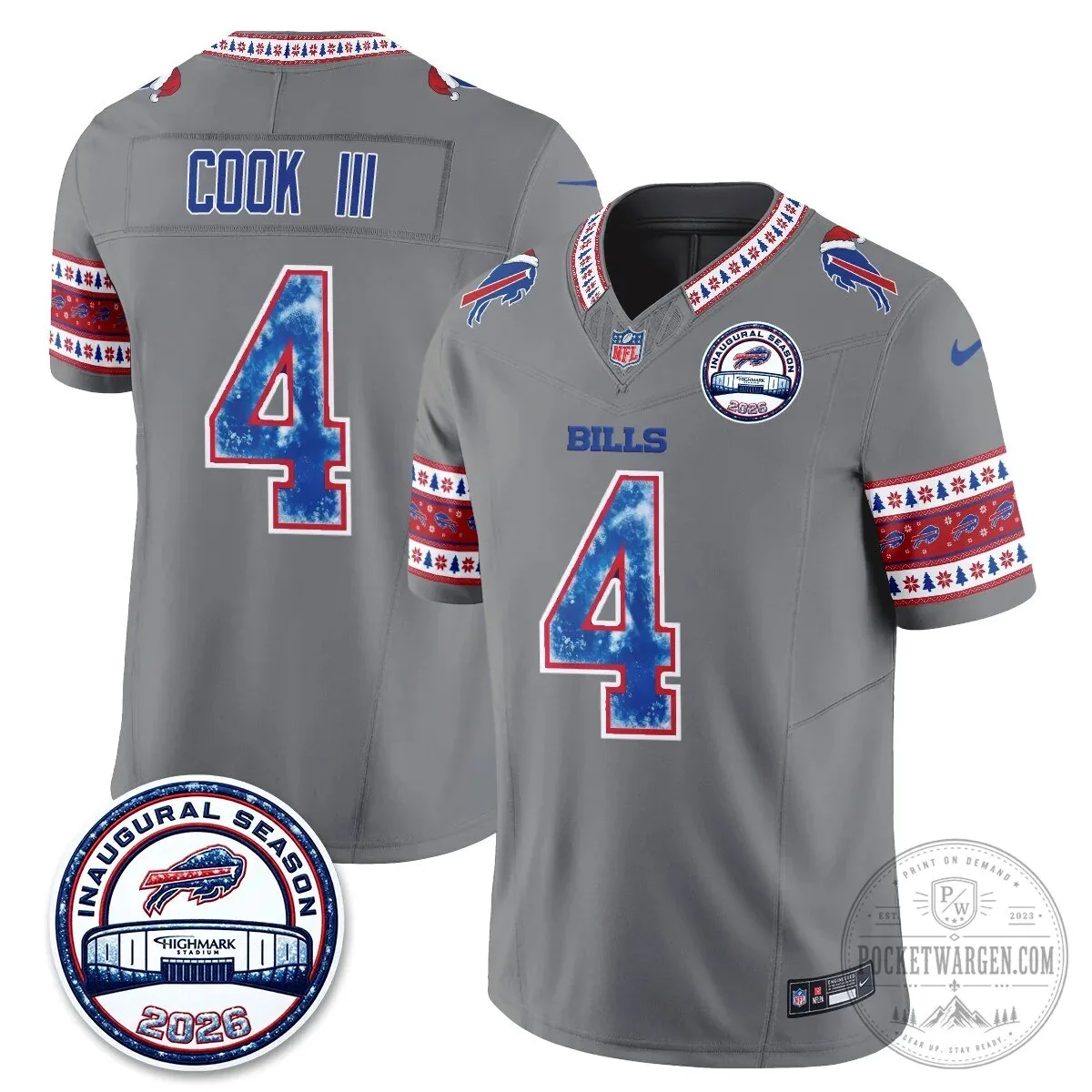 Buffalo Bills Josh Allen Inaugural Season Christmas Edition Football Jersey 75 Buffalo Bills Josh Allen Inaugural Season Christmas Edition Football Jersey