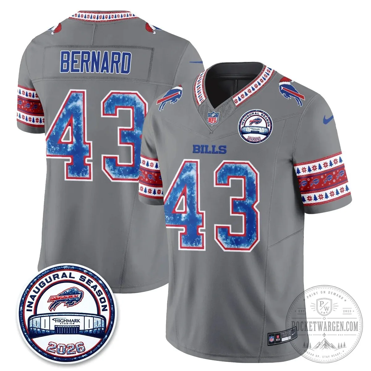 Buffalo Bills Josh Allen Inaugural Season Christmas Edition Football Jersey 82 Buffalo Bills Josh Allen Inaugural Season Christmas Edition Football Jersey