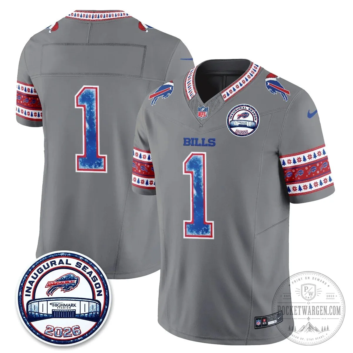 Buffalo Bills Josh Allen Inaugural Season Christmas Edition Football Jersey 83 Buffalo Bills Josh Allen Inaugural Season Christmas Edition Football Jersey