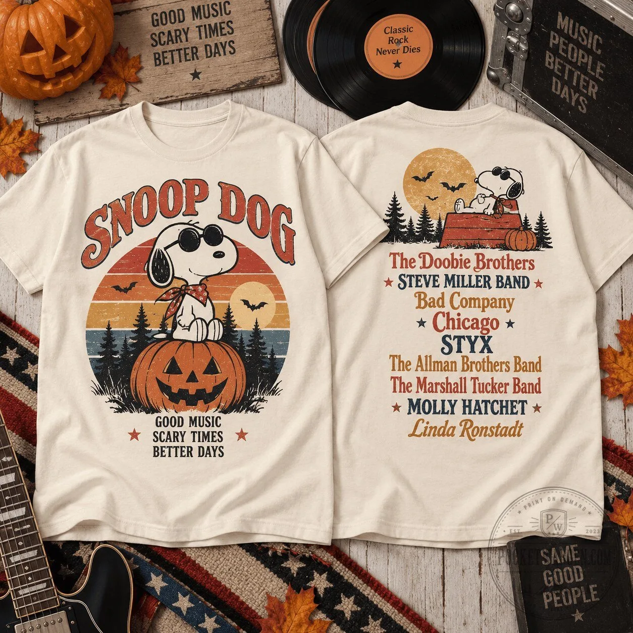 Snoopy Halloween Classic Rock Music Legends Scary Times T-Shirt 1 Snoopy Halloween Classic Rock Music Legends Scary Times T-Shirt