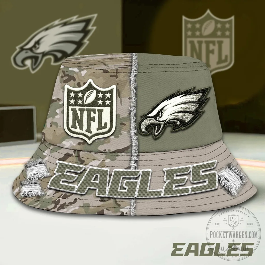 Philadelphia Eagles Military Camouflage National Football League Bucket Hat Philadelphia Eagles Military Camouflage National Football League Bucket Hat