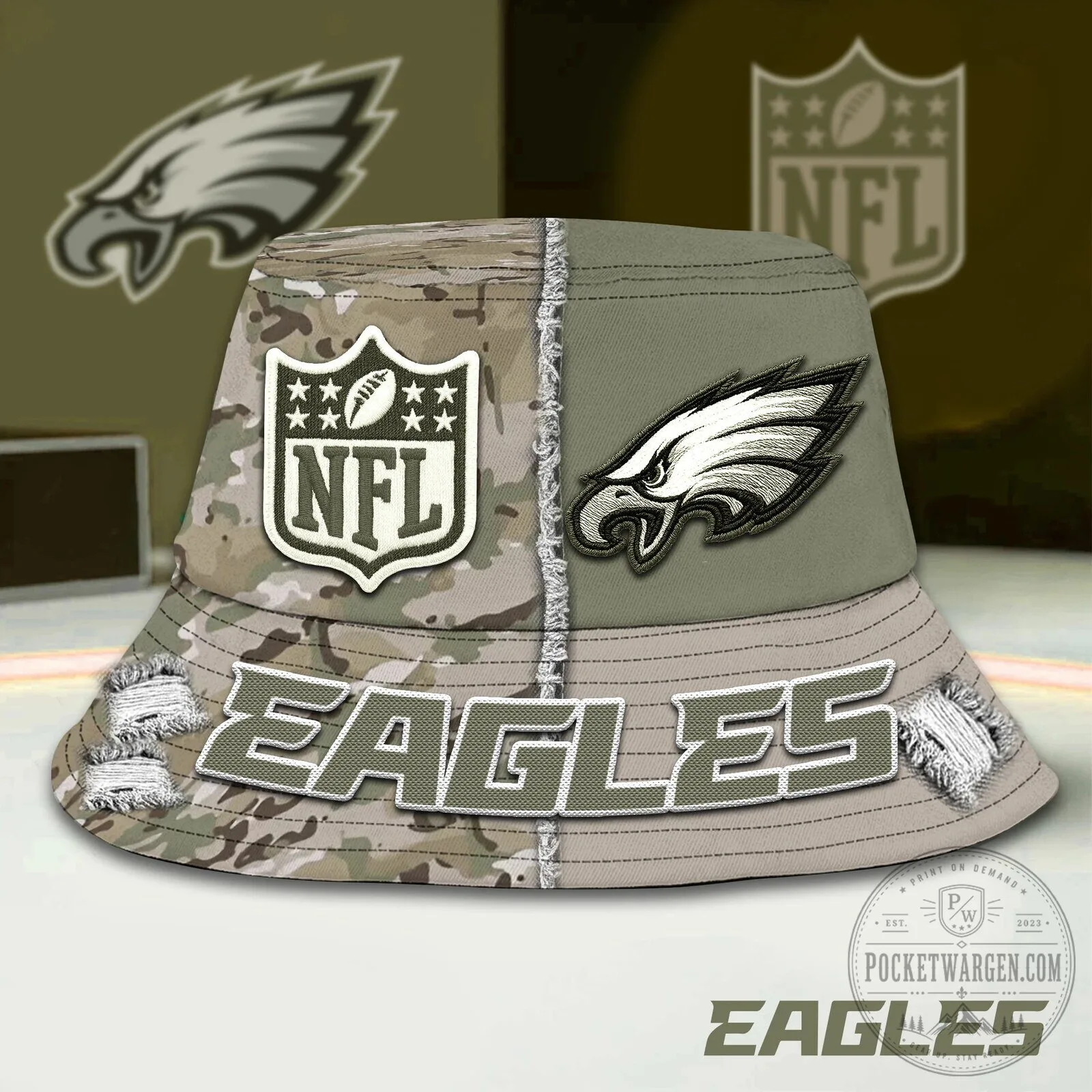 Philadelphia Eagles Military Camouflage National Football League Bucket Hat 5 Philadelphia Eagles Military Camouflage National Football League Bucket Hat