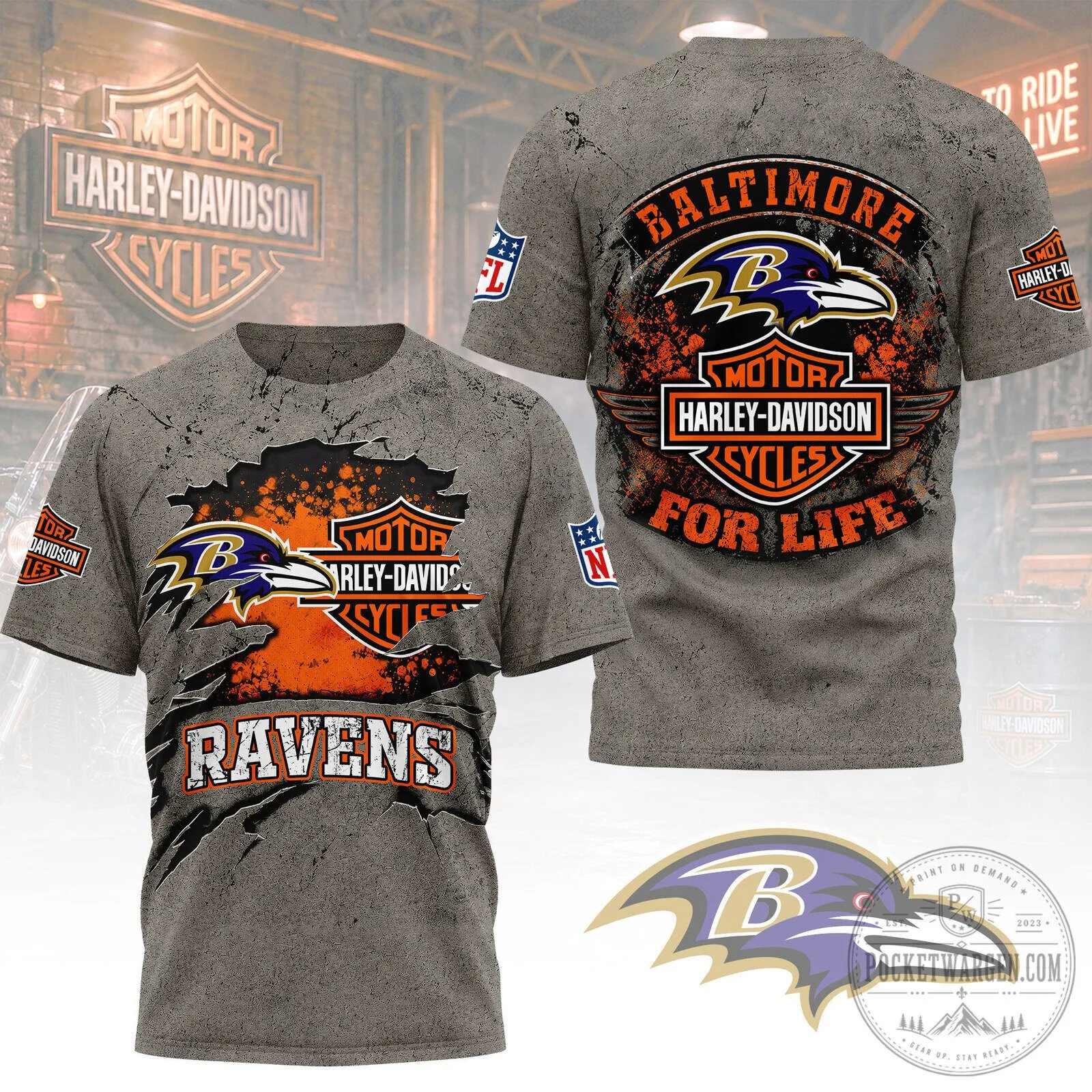 Baltimore Ravens Harley-Davidson Motorcycle For Life Football Fan T-Shirt 2 Baltimore Ravens Harley-Davidson Motorcycle For Life Football Fan T-Shirt