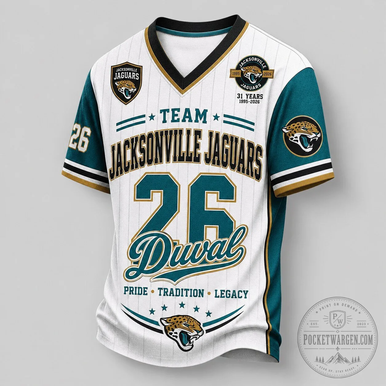 Jacksonville Jaguars NFL Legacy Pride V-Neck Baseball Jersey