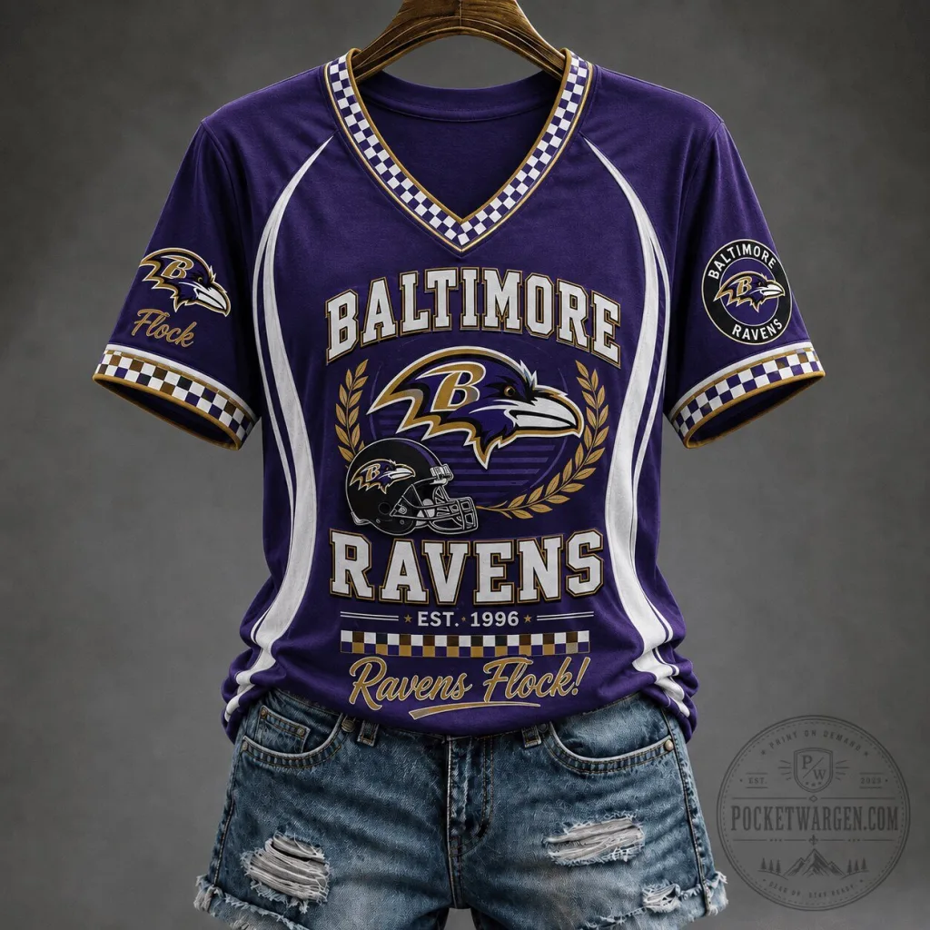 Baltimore Ravens Football Team Spirit V-Neck T-Shirt for Women Baltimore Ravens Football Team Spirit V-Neck T-Shirt for Women