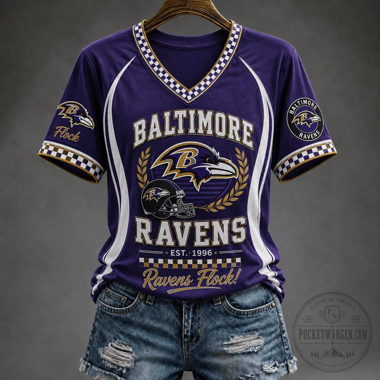Baltimore Ravens Football Team Spirit V-Neck T-Shirt for Women 5 Baltimore Ravens Football Team Spirit V-Neck T-Shirt for Women