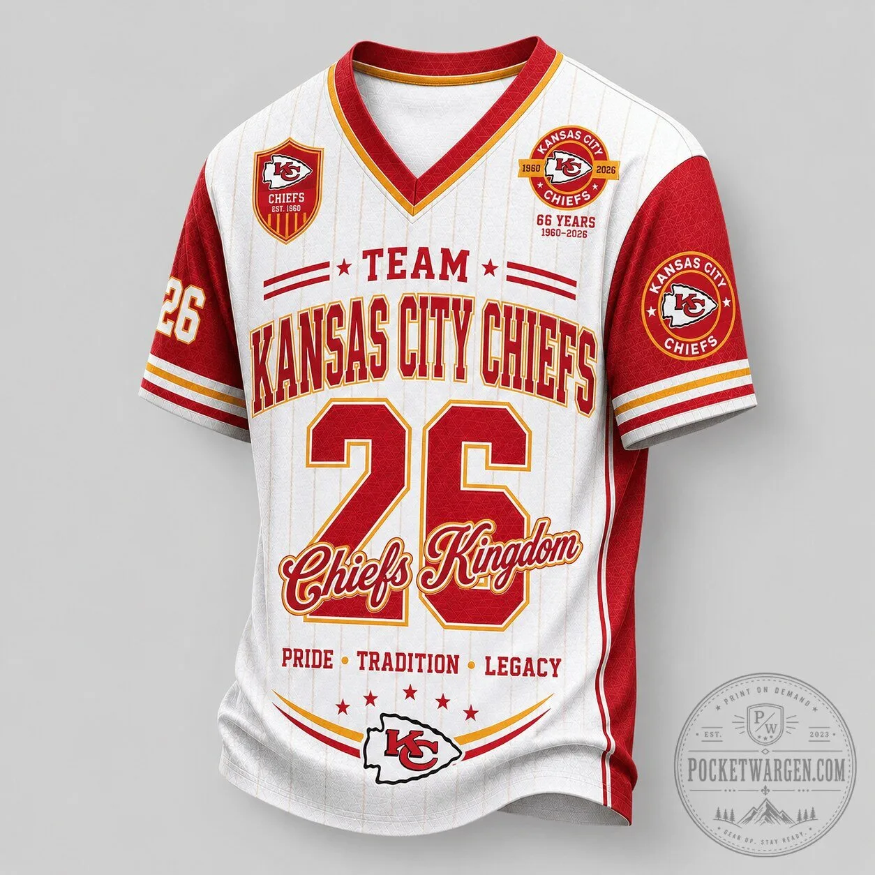 Kansas City Chiefs Football Team Legacy Pride V-Neck Jersey 44 Kansas City Chiefs Football Team Legacy Pride V-Neck Jersey