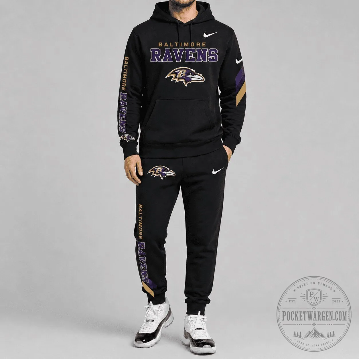Baltimore Ravens NFL Team Logo Black Hoodie and Jogger Pants Set