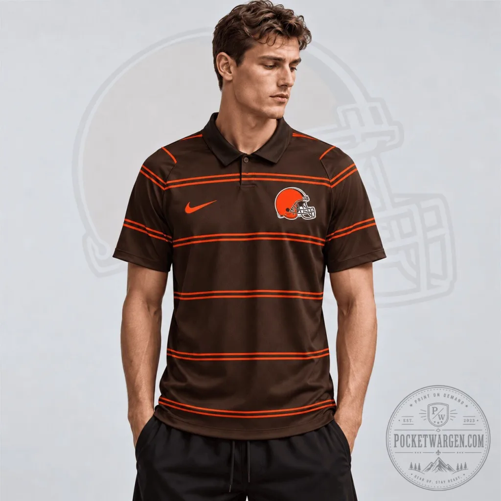 Cleveland Browns Team Crest Horizontal Stripe Premium Polo Shirt Cleveland Browns Team Crest Horizontal Stripe Premium Polo Shirt