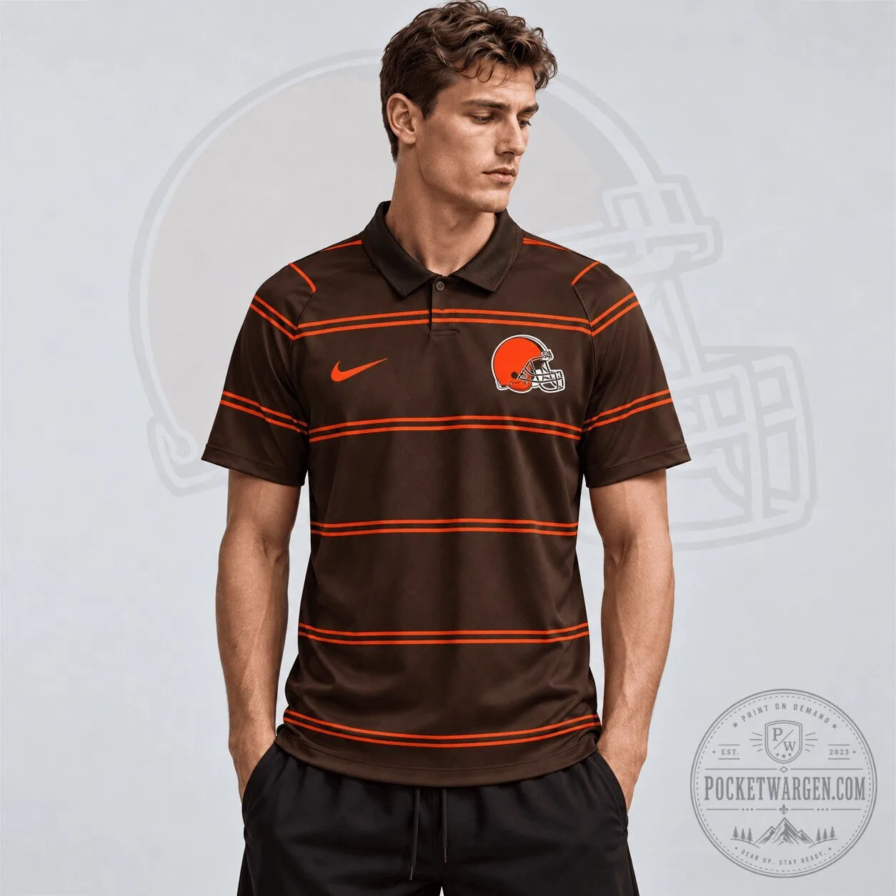 Cleveland Browns Team Crest Horizontal Stripe Premium Polo Shirt 5 Cleveland Browns Team Crest Horizontal Stripe Premium Polo Shirt