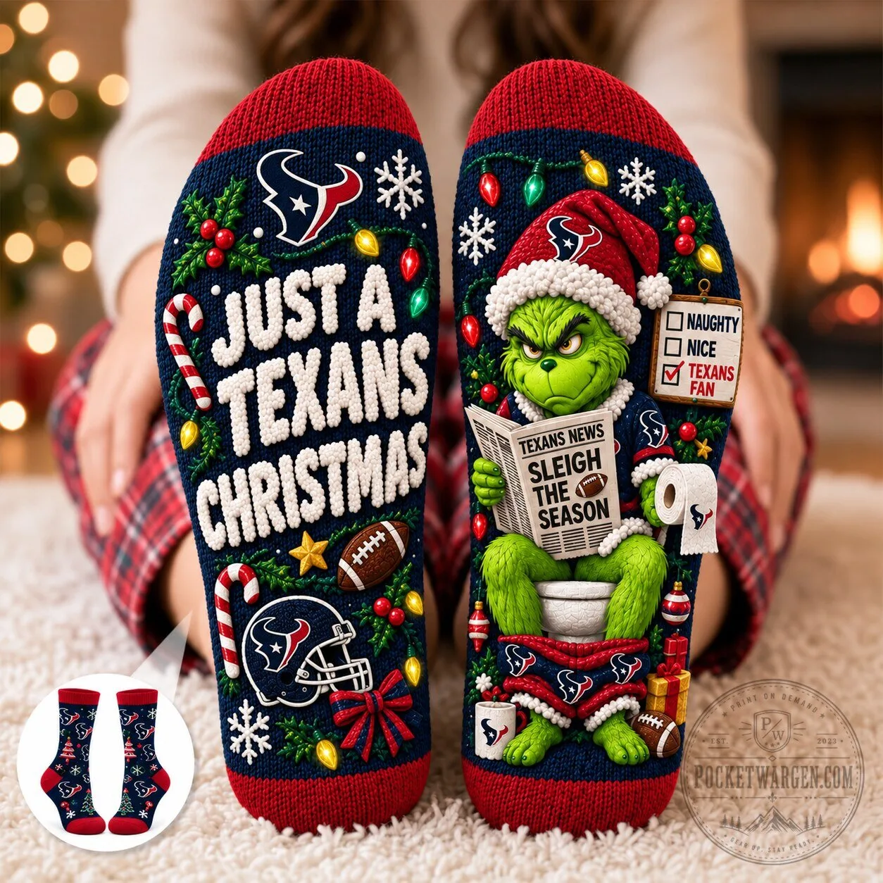 Houston Texans Grinch Just A Texans Christmas Funny Holiday Socks