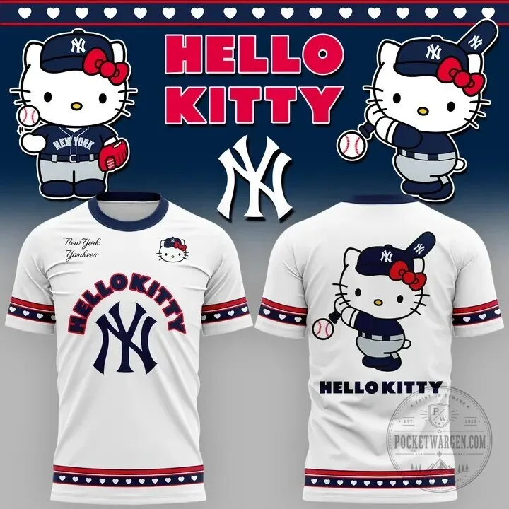 New York Yankees Game Hello Kitty Baseball Graphic T-Shirt 9 New York Yankees Game Hello Kitty Baseball Graphic T-Shirt