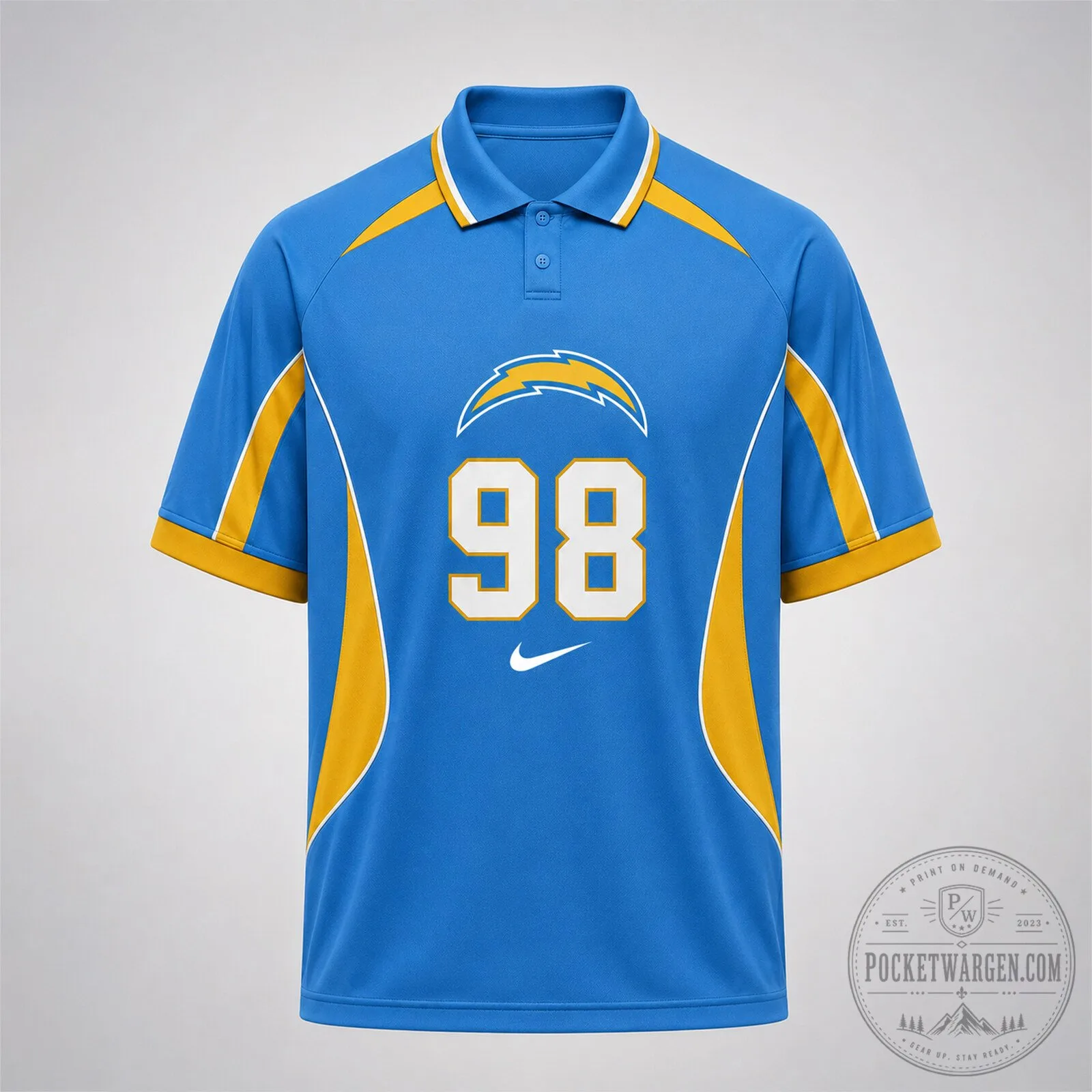 Los Angeles Chargers Number 98 National Football League Sports Polo Shirt 2 Los Angeles Chargers Number 98 National Football League Sports Polo Shirt