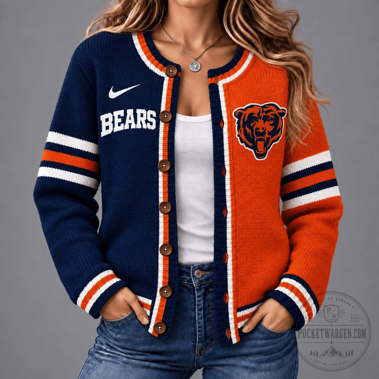 Chicago Bears NFL Football Team Split Colorblock Cardigan Sweater 5 Chicago Bears NFL Football Team Split Colorblock Cardigan Sweater